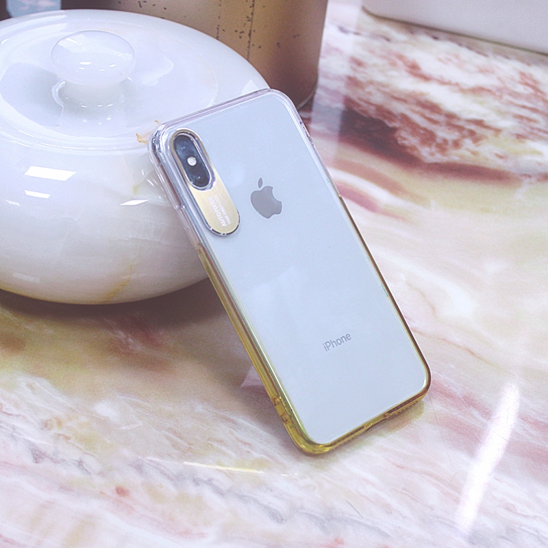 Цветен постепенно променящ се ръб за мобилен телефон за iPhone X \/ XS с метален протектор за камера